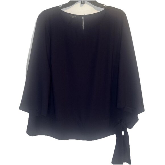 Talbots Tops - Talbots Women’s Navy Blue Side Tie 3/4 Sleeve Round Neck Blouse Top Sz 14W